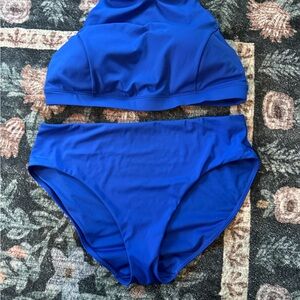 Blue high neck, high waist athleta swimsuit Large